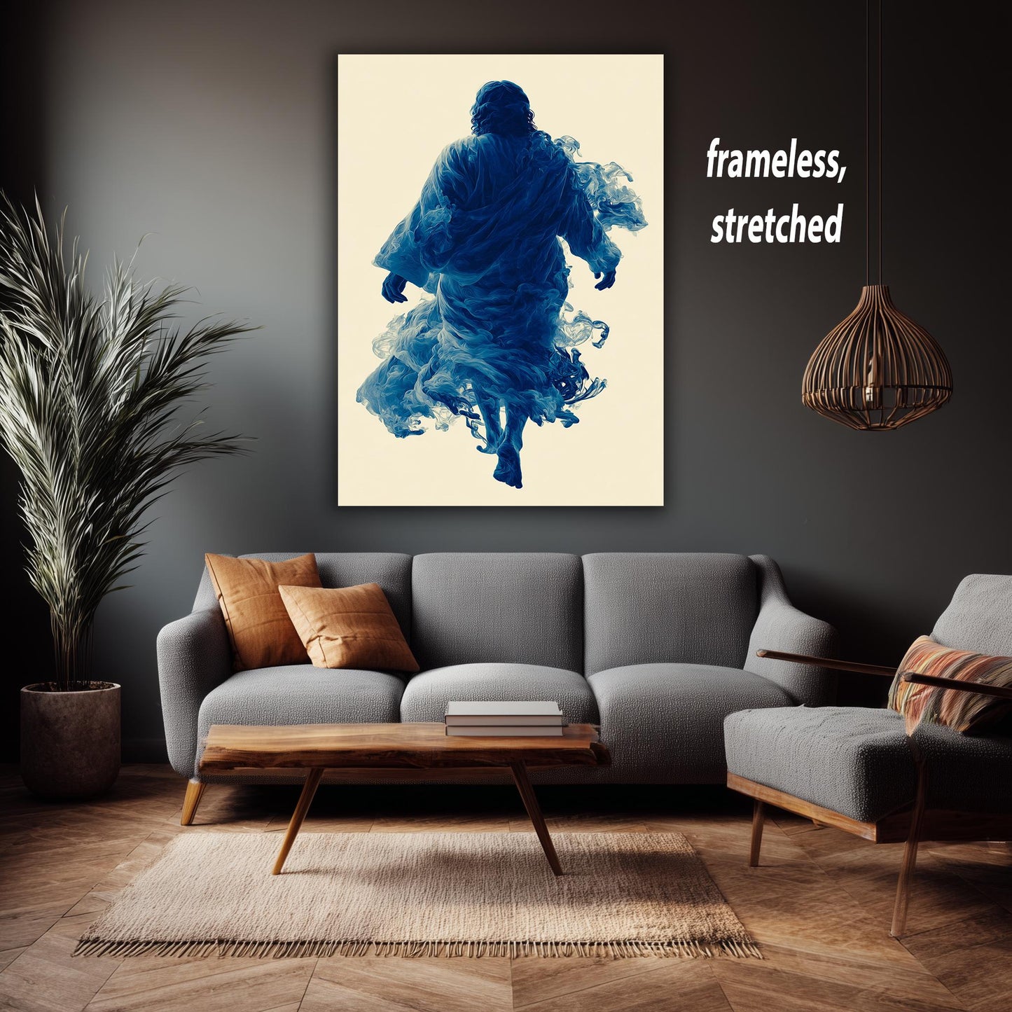 Surreal Blue Jesus Canvas Print: Abstract Christian Wall Art