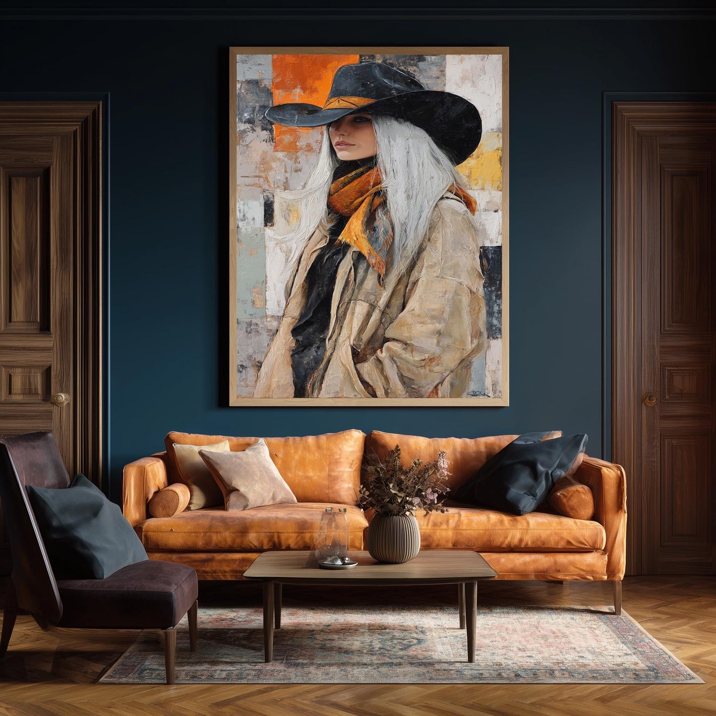 Abstract Cowgirl Oil Painting: Western Woman Art, Textured Canvas
