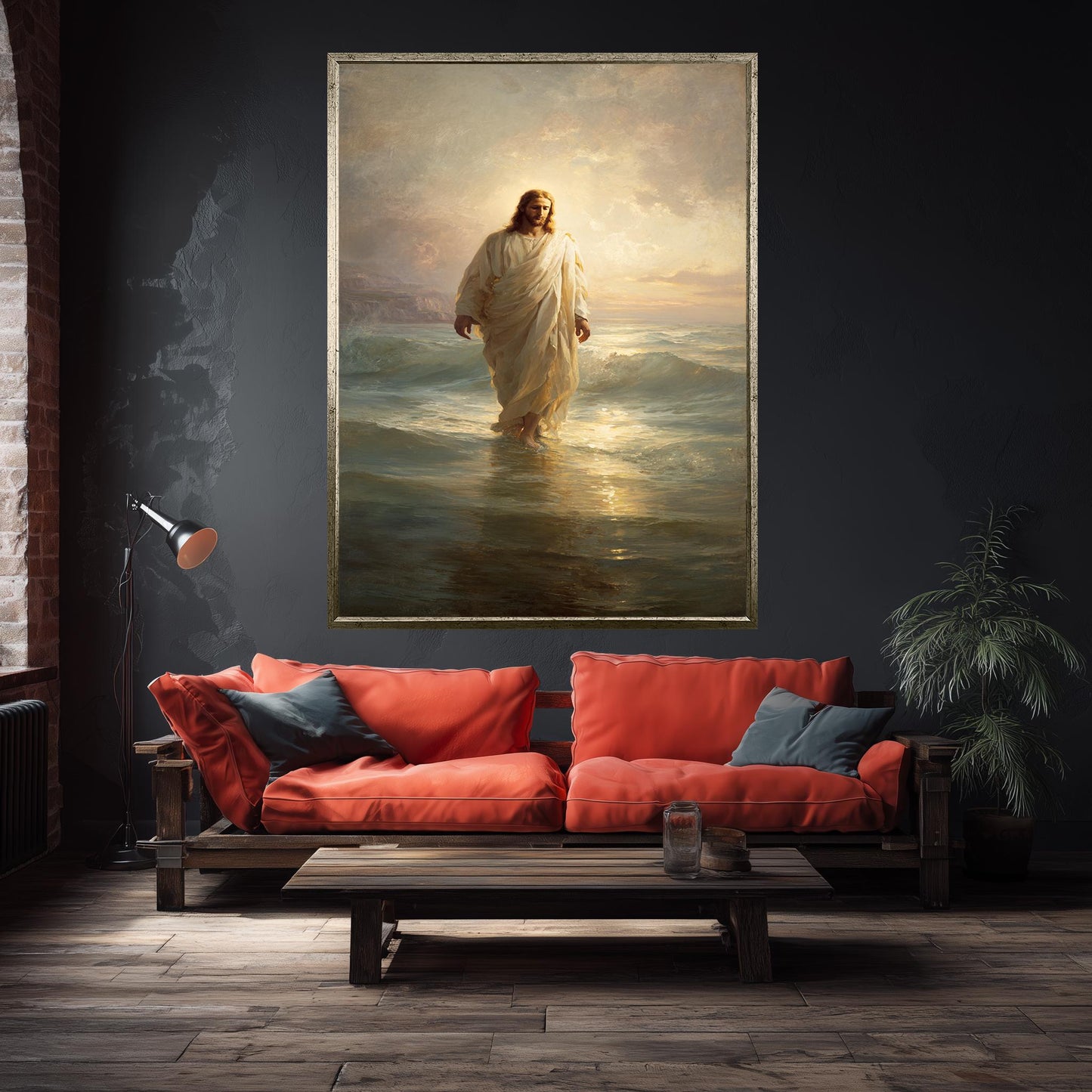 Jesus Walking on Water Classical Religious Painting Faith Wall Art Print in Golden Light for Christian Home Decor or Prayer Room Jesus Art